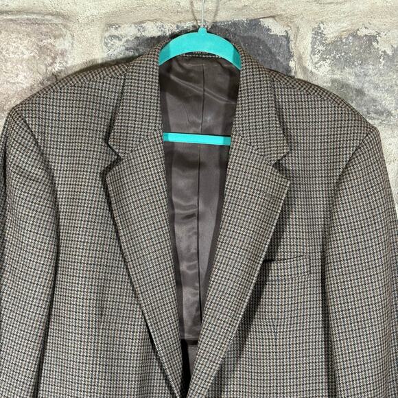 Oscar De La Renta Menswear Blazer 2 Button 42L Tan‎ Wool Houndstooth Office Work - Picture 3 of 15